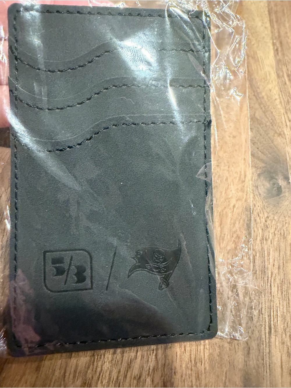 Black Leather Card Wallet Phone Sleeve with Team Logo Tampa Bay Buccaneers